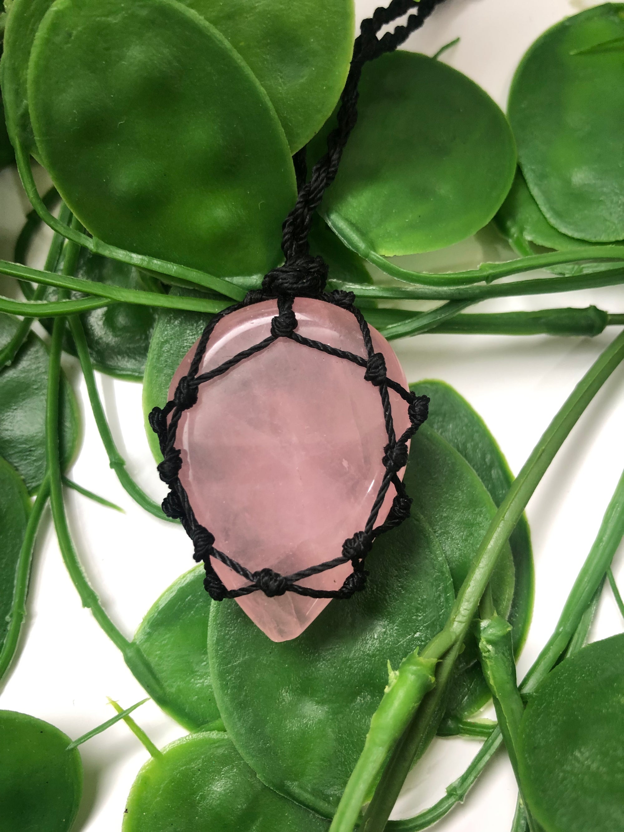 Rose Quartz pendant in a beautiful black corroded chain