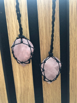 Rose Quartz pendant in a beautiful black corroded chain