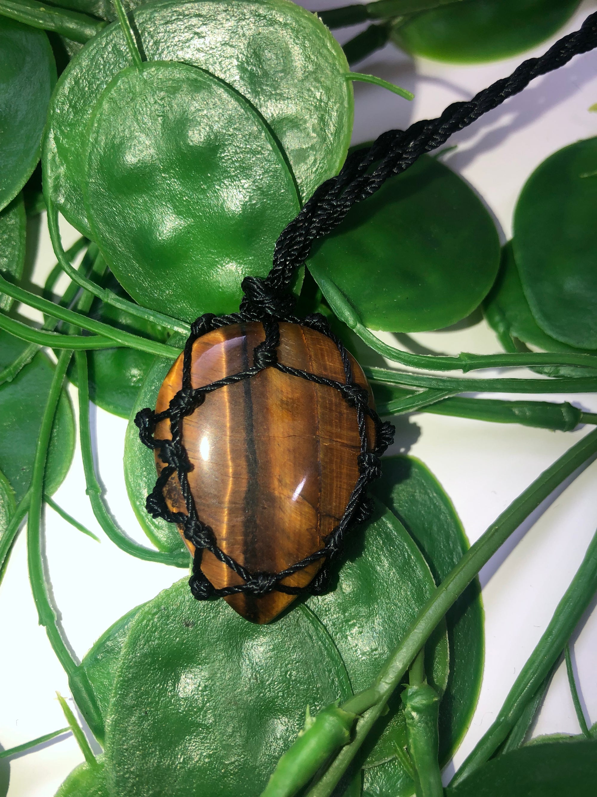 Tigers eye pendant in a beautiful black corroded chain