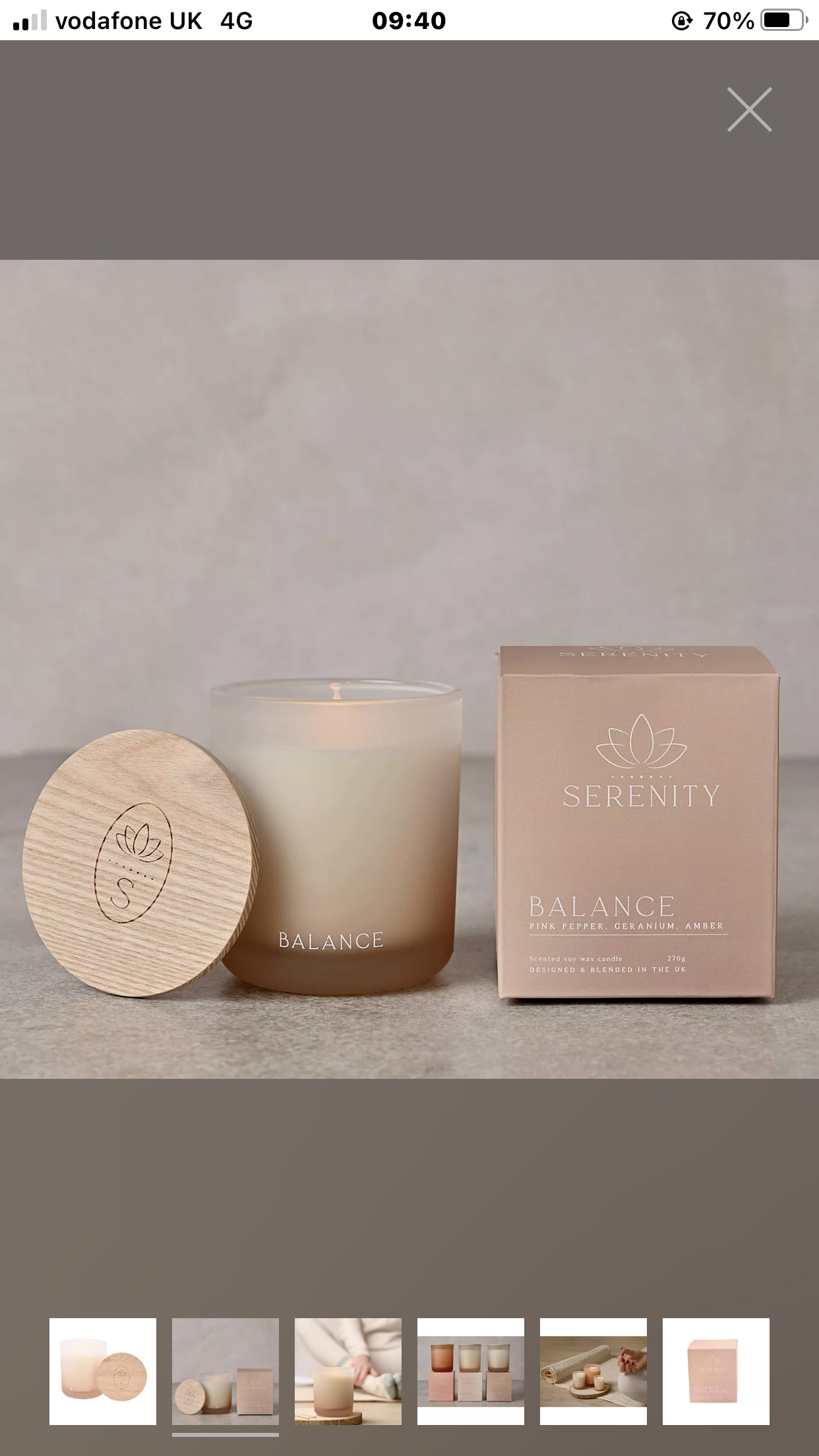 SERENITY BALANCE CANDLE 270G PINK PEPPER, GERANIUM & AMBER
