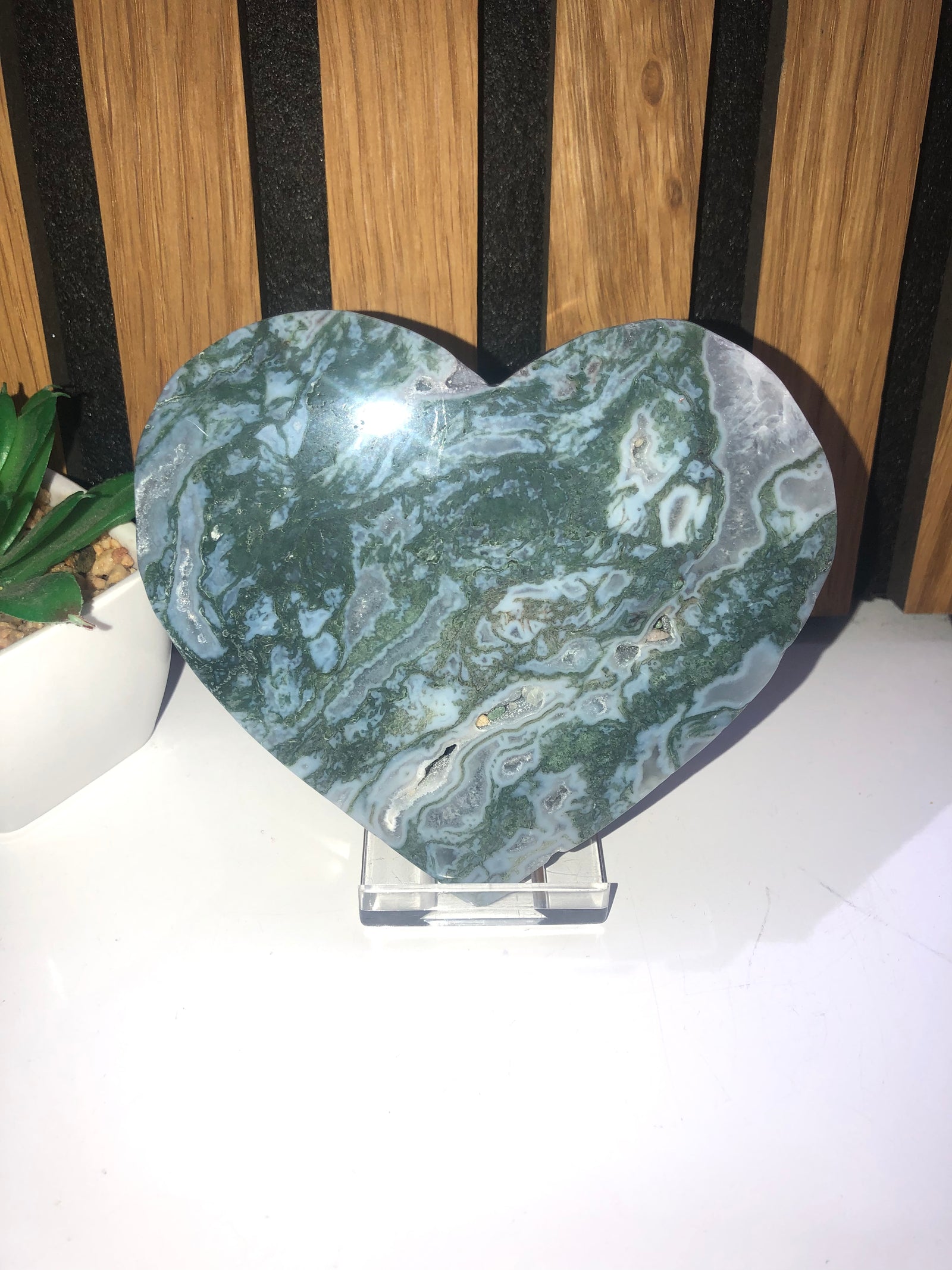 Green moss agate hearts