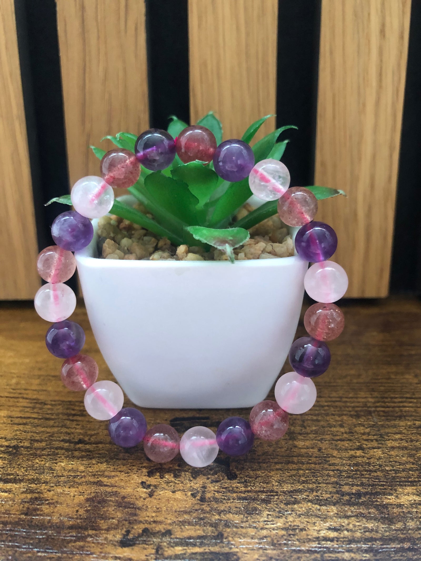 Rose Quartz.amethyst & strawberry quartz bracelet