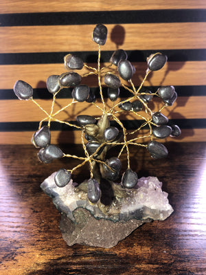 Crystal trees, hematite with amethyst base