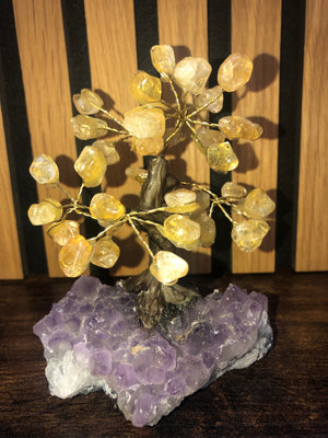 Crystal trees, citrine on amethyst base