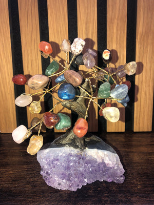 Crystal trees, chakra on amethyst base