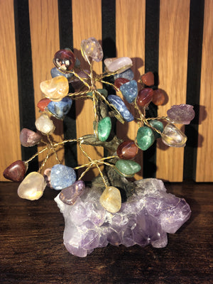 Crystal trees, chakra on amethyst base