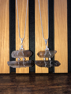 Raw Smoky Quartz double point necklace