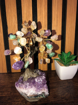 Mixed stone tree  on amethyst base