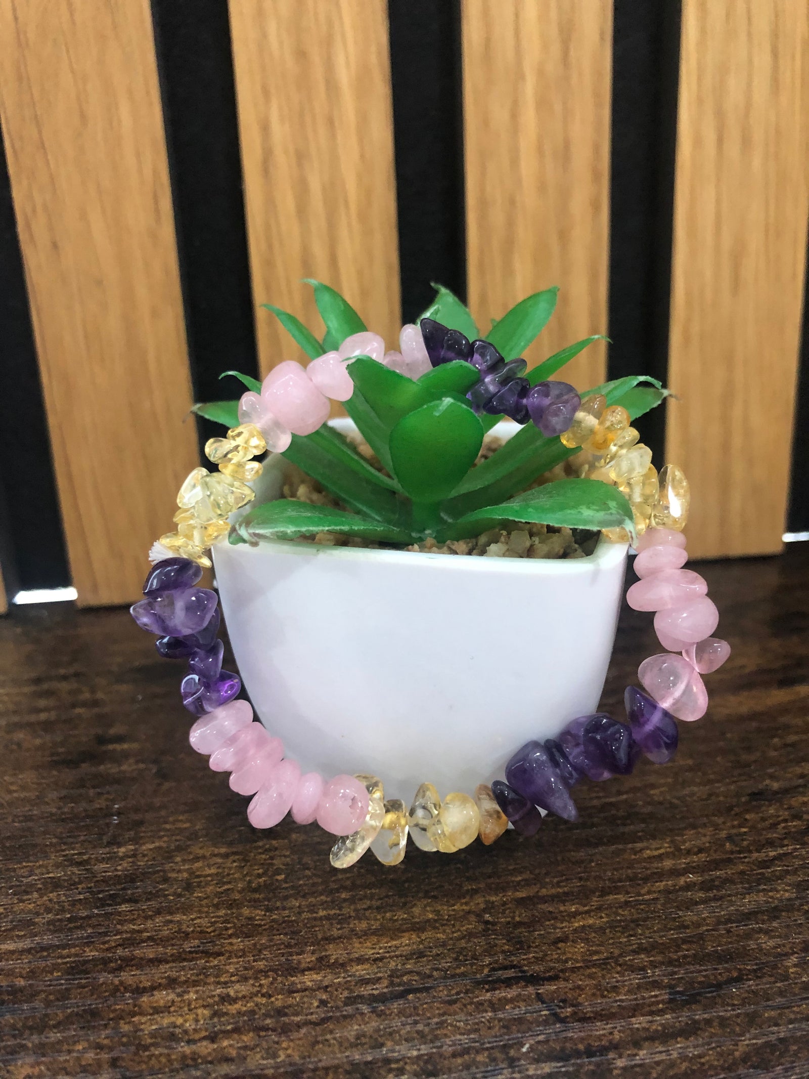 Rose Quartz amethyst and citrine chip bracelet