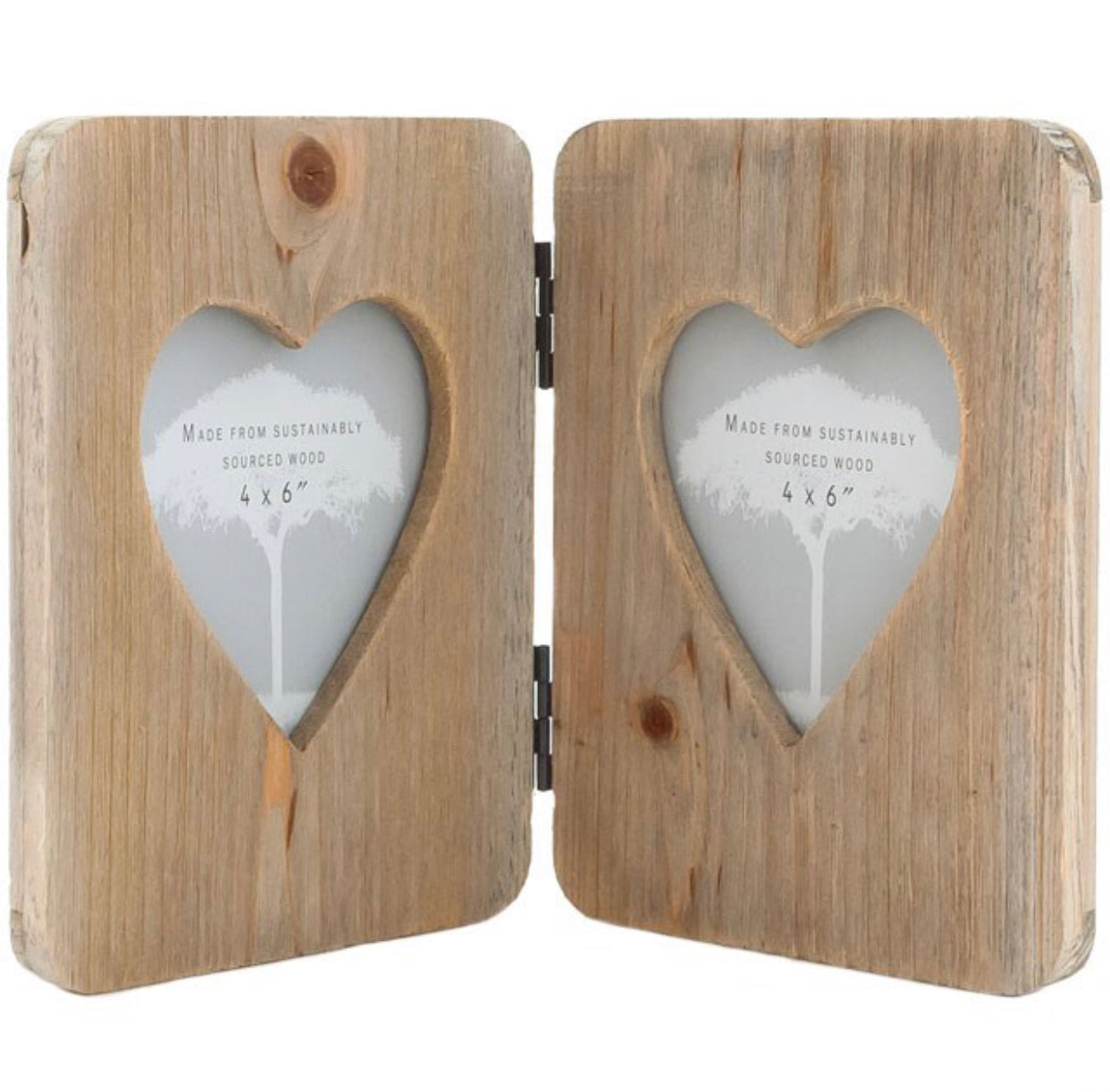 Driftwood double heart photo frame