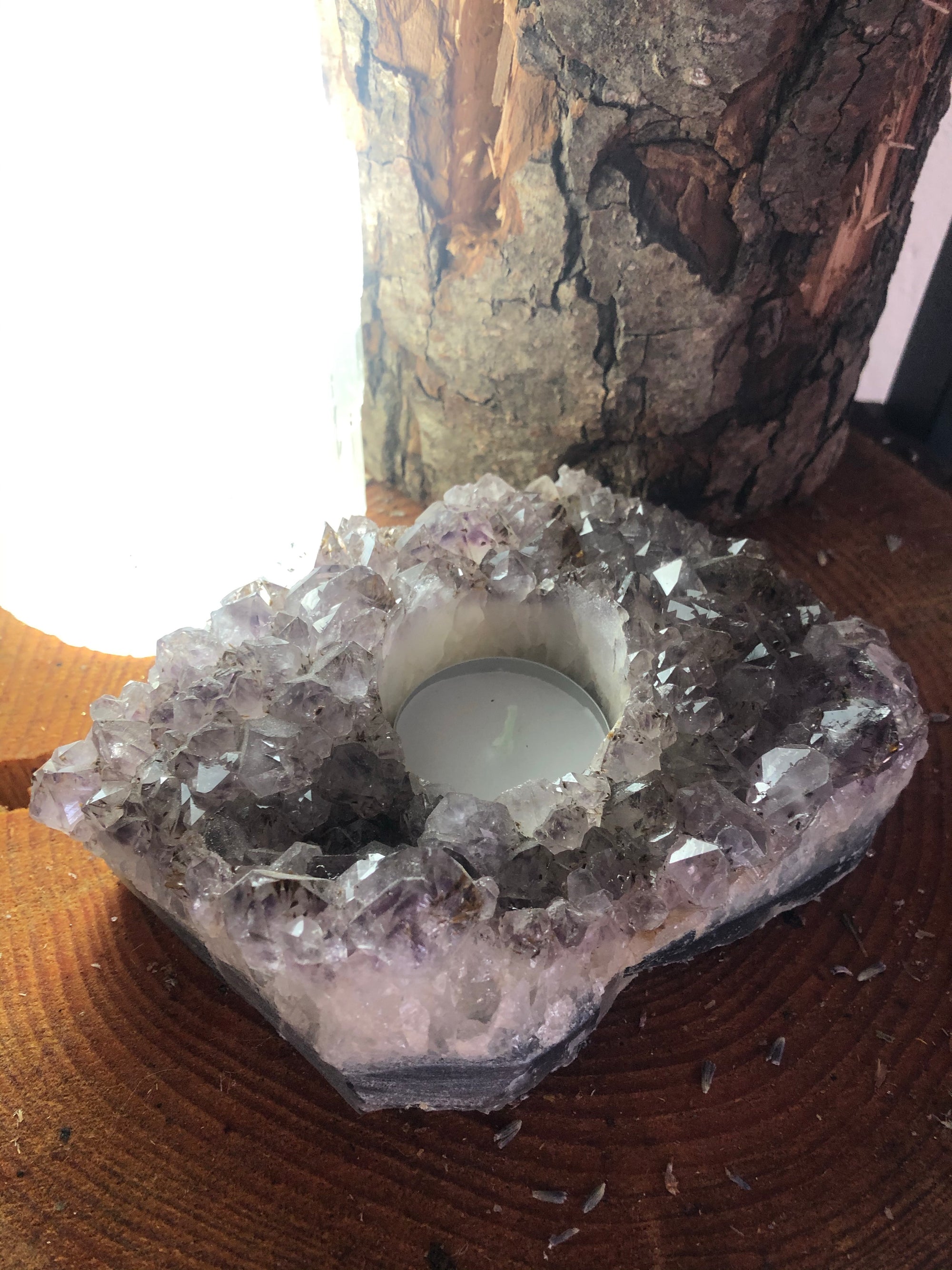 Amethyst cluster tea light holder