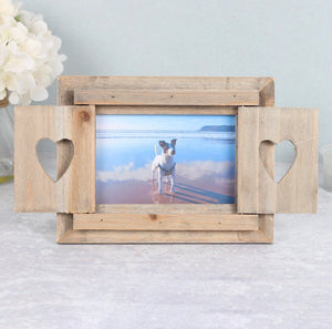 Driftwood photo frame with heart shutters