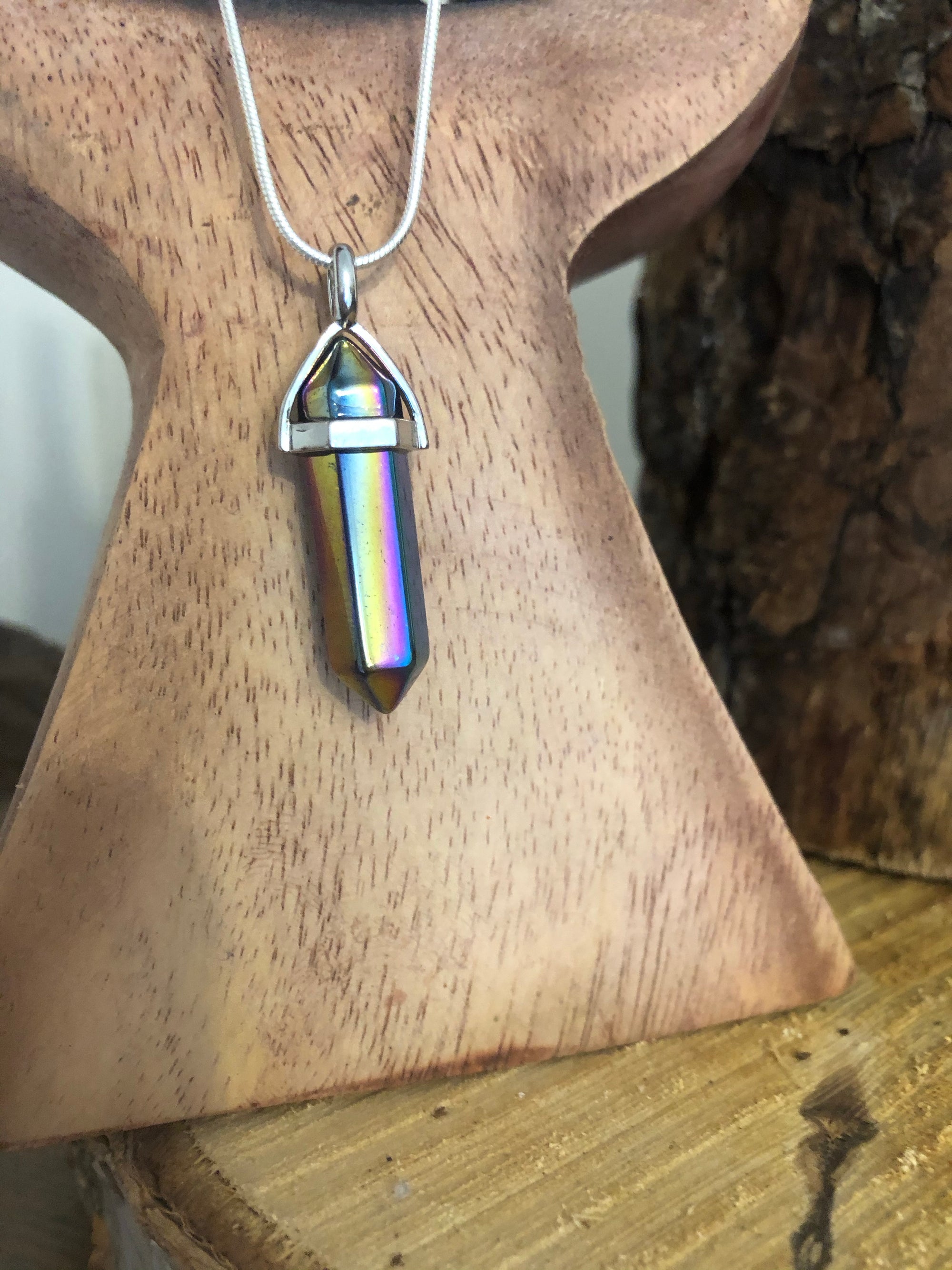 Rainbow hematite point pendant