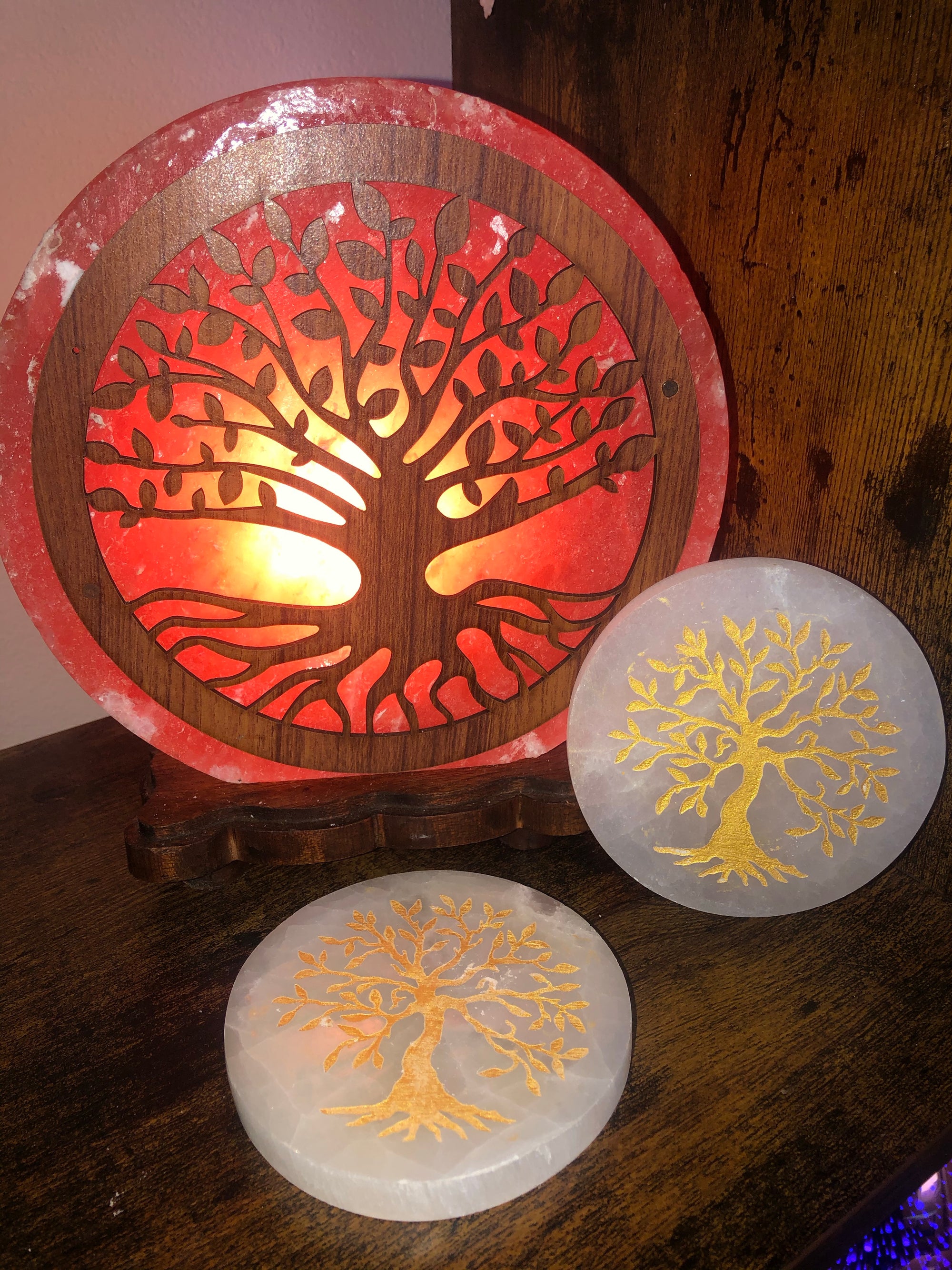 Carved Selenite Tree of Life Plates