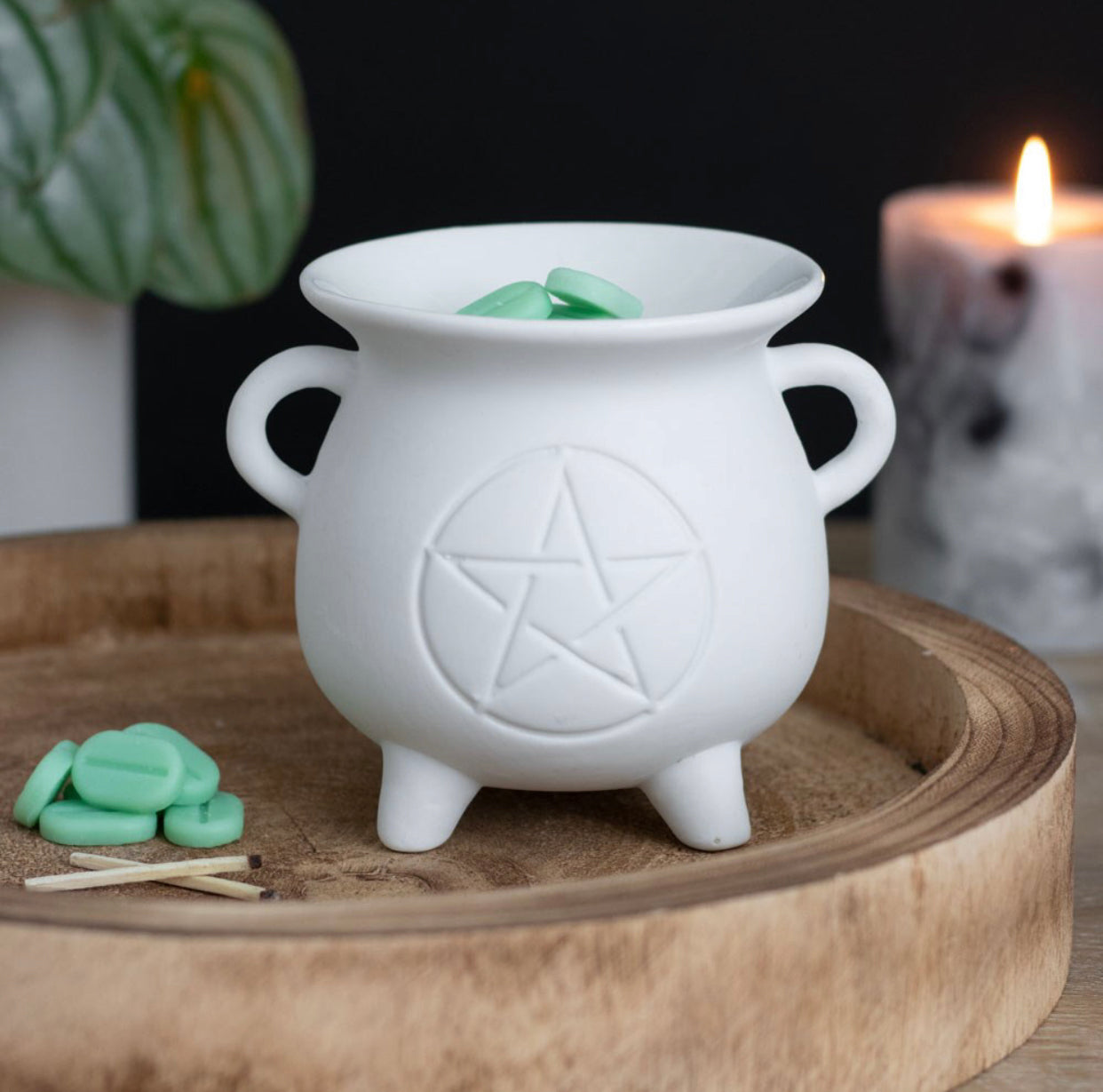 White Ceramic Pentagram Cauldron Burner