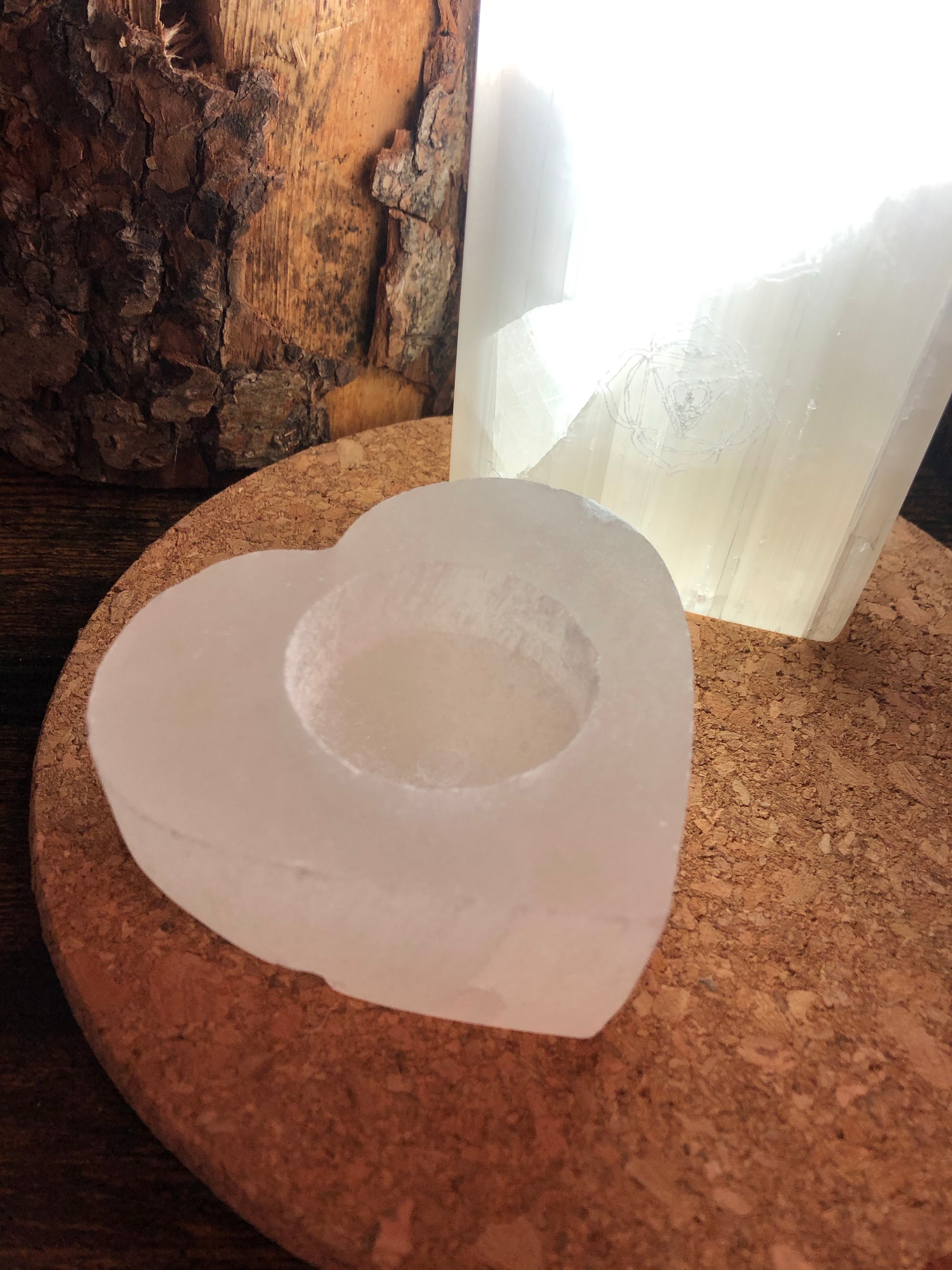 Selenite heart candle holder