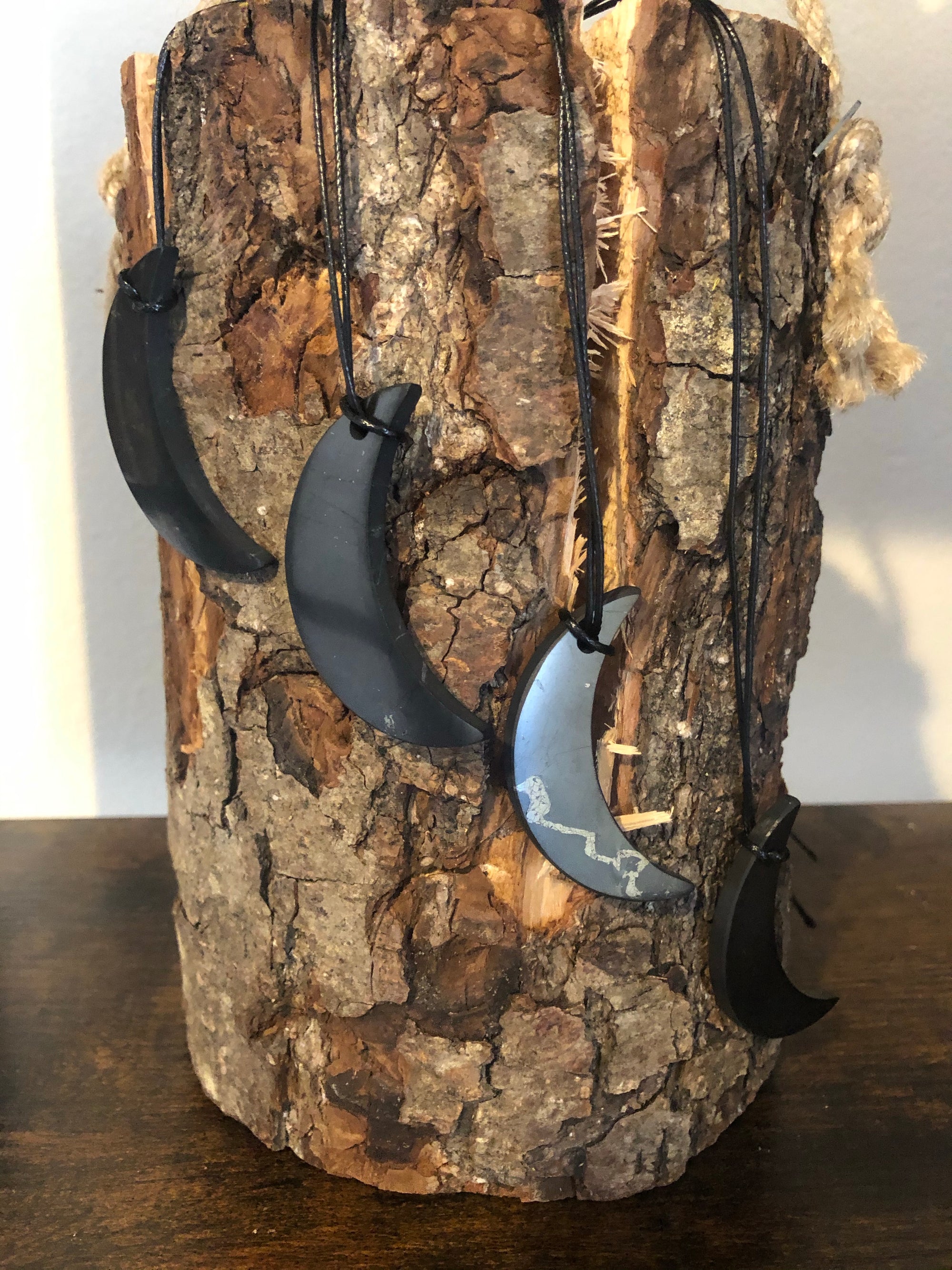 Shungite Crescent Moon Pendant