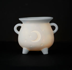 White Ceramic Mystical Moon Cauldron Burner