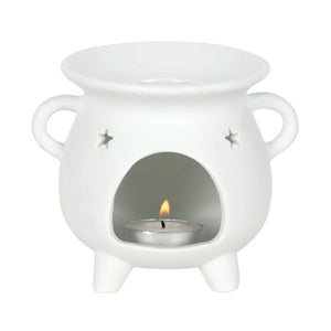 White Ceramic Mystical Moon Cauldron Burner